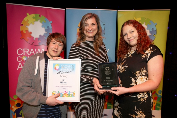 DM1617789a.jpg Crawley Community Awards 2016. Victoria Sant presents the Charity award to The Springboard Project on behalf of Gatwick Hilton. Photo by Derek Martin