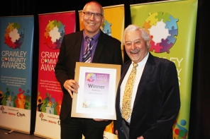 DM1842102a.jpg. Crawley Community Awards 2018. Culture, Dave Watmore, General Manager, The Hawth, presneted by Councillor Chris Mullins. Photo by Derek Martin Photography.