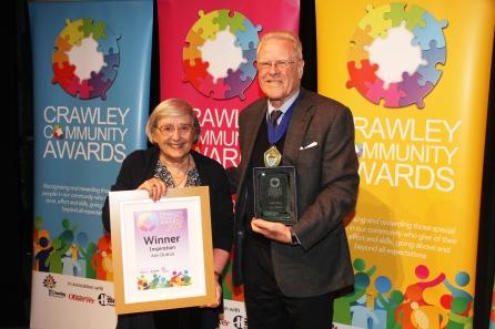 DM1842060a.jpg. Crawley Community Awards 2018. Inspiration Ann Dutton, presented by Coucillor Lionel Barnard, Chairman of West Sussex County Council. Photo by Derek Martin Photography.